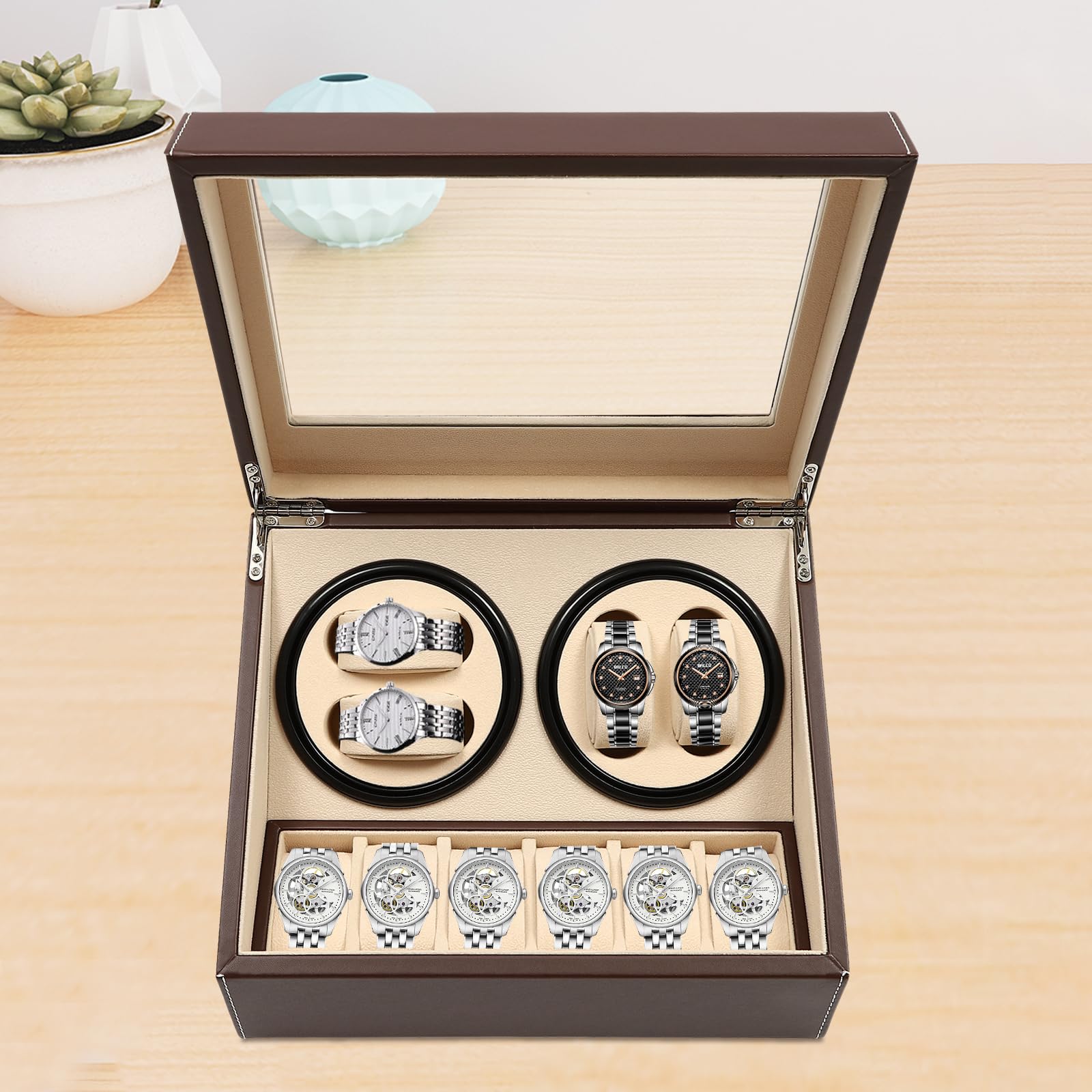 Remonoir Orologi Rotate Watch Winders Scatola Gioielli Stoccaggio Pelle PU Cassa Motore Silenzioso Esposizione Scatola Scatola Scatola Orologio Automatico Slot Uomo Valigetta Porta Custodia