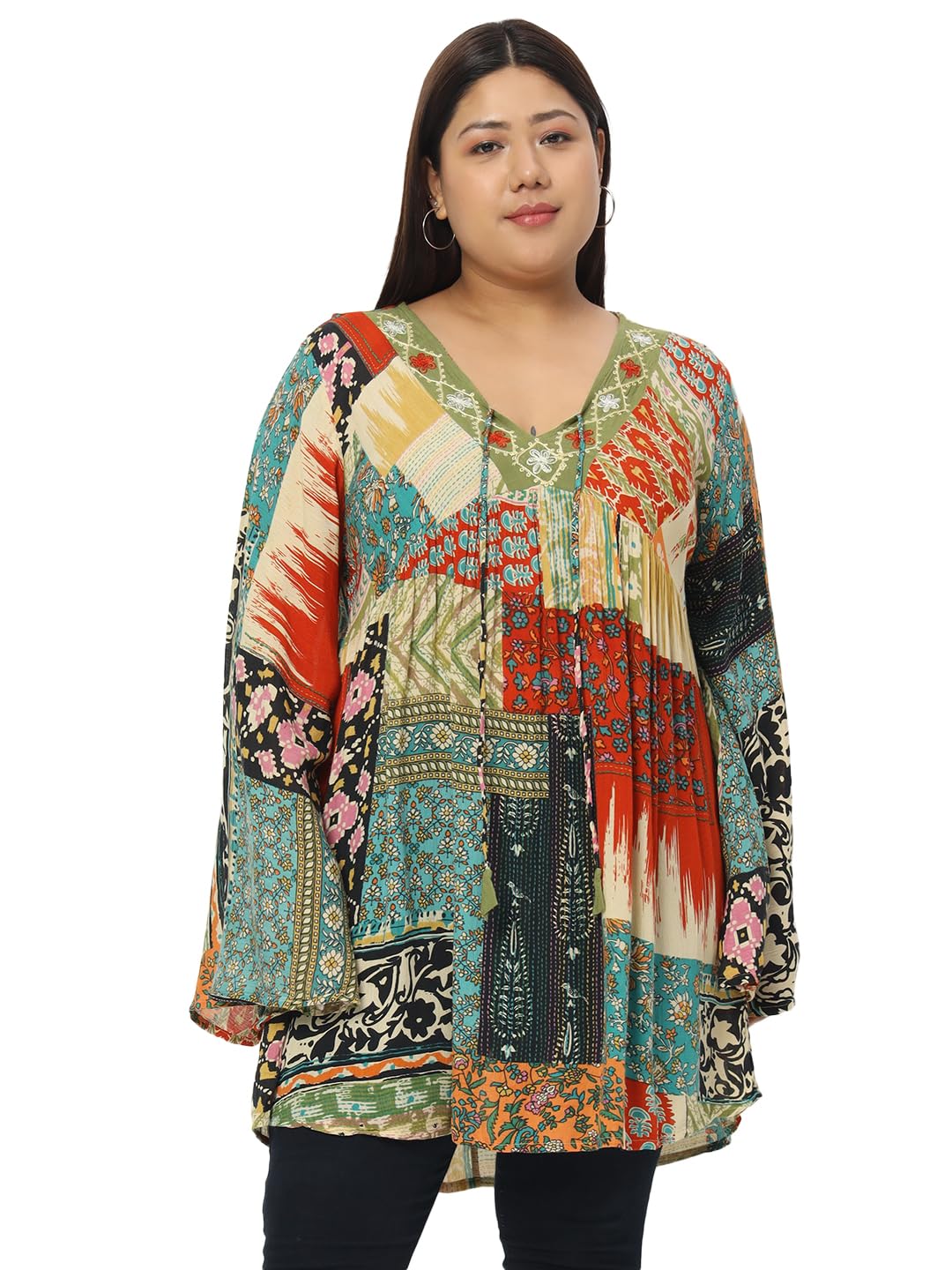 Floral Printed Tunic V Neck Blouse Summer Fit and Flare Casual Stylish Longline Top for Women Plus Size-image-29