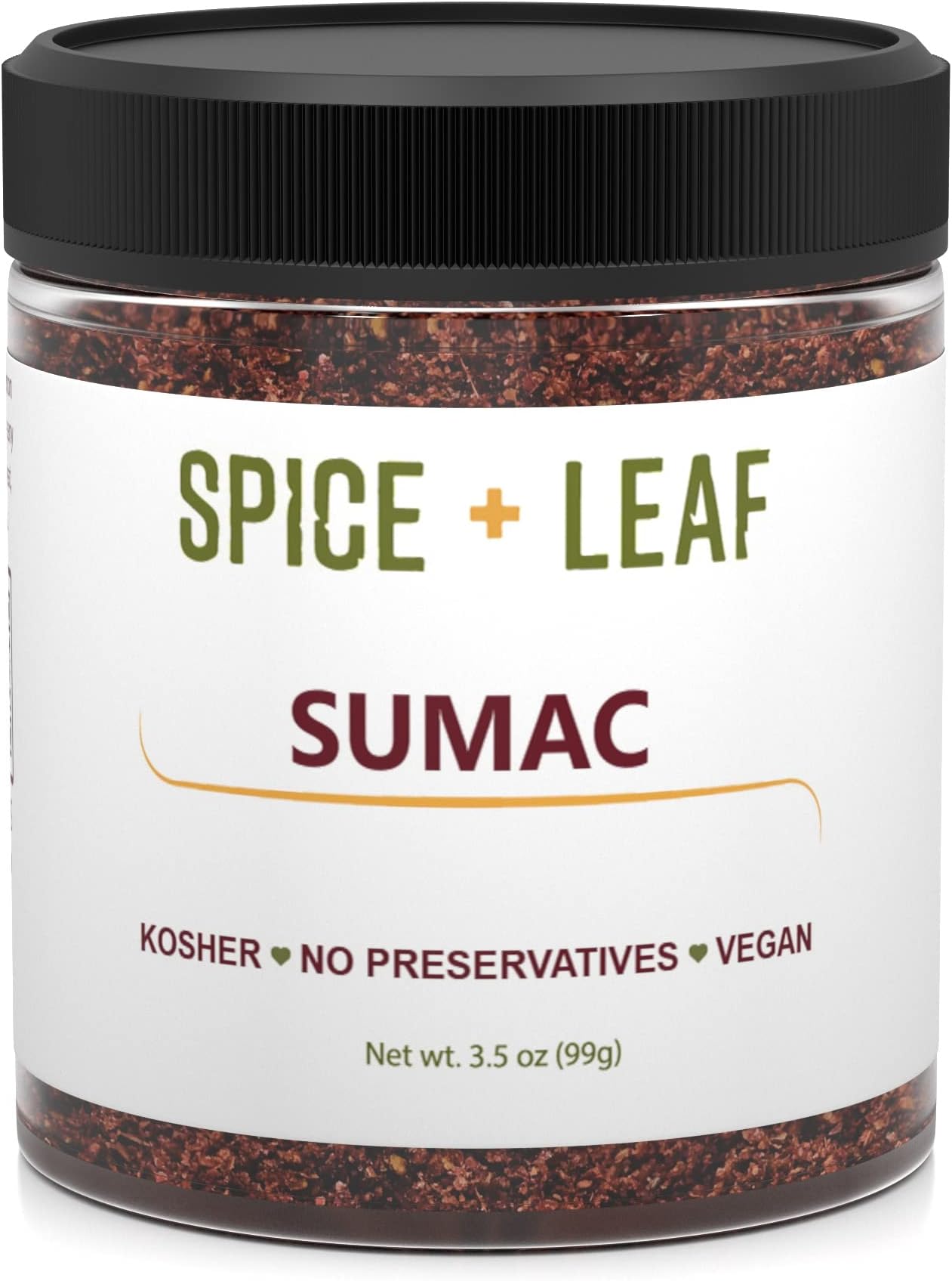 Premium Ground Sumac Spice by SPICE + LEAF - Vegan Kosher Preservative Free Red Middle Eastern Ground Herb, 3.5 oz.