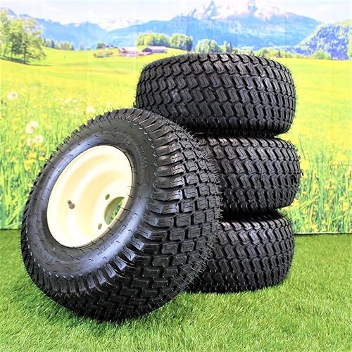 Miniatura 5 de Ruedas de carrito de golf de acero bronceado y beige de 8.0in y neumáticos de césped de 18.0 x 8.4in ATW-003 (juego de 4)