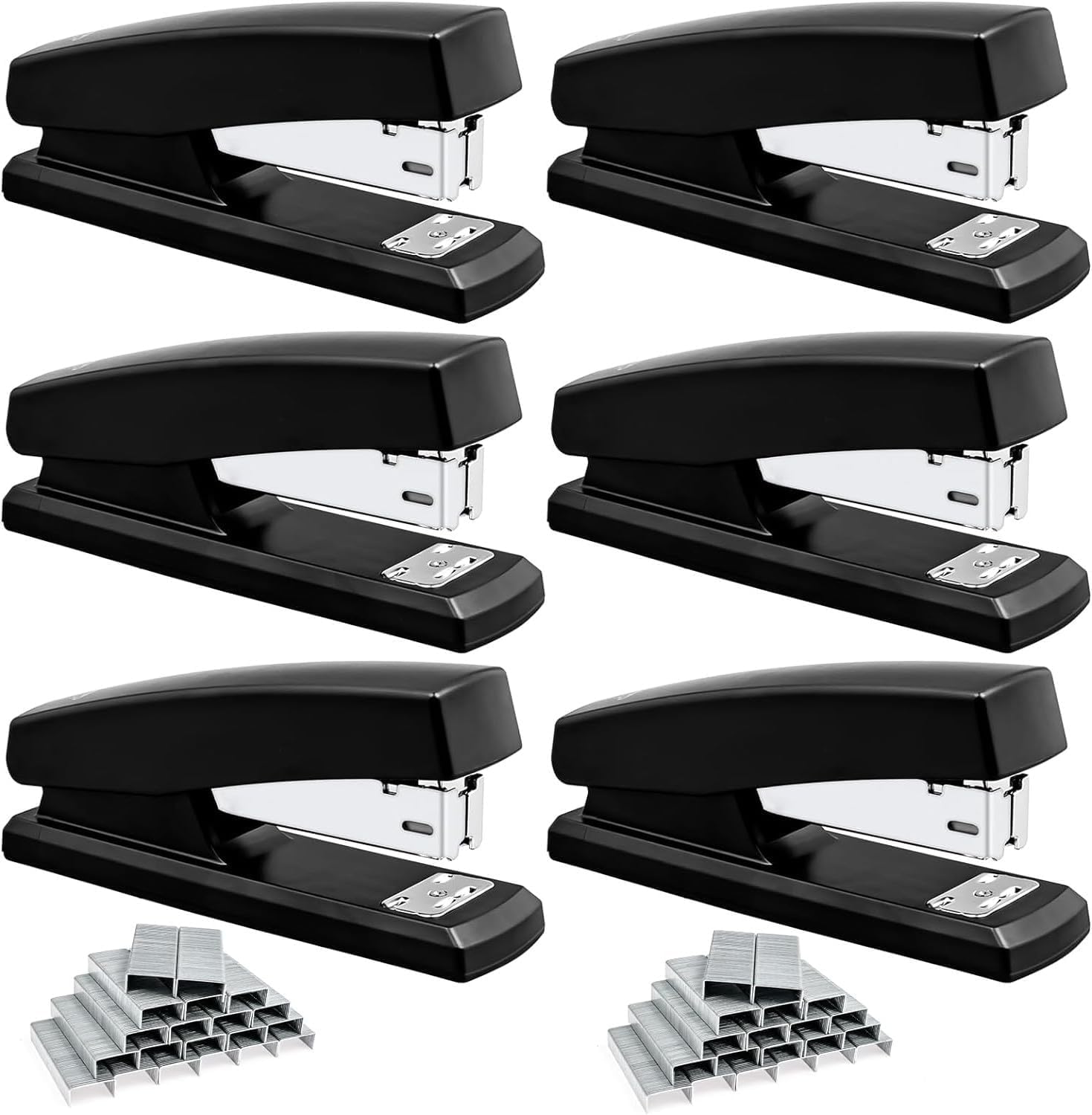 6 Pack Desktop Staplers, Heavy Duty Office Stapler with 2-20 Sheet Capacity Basic Desk Stapler for School Office Supplies, No Jam, Non Slip, Black