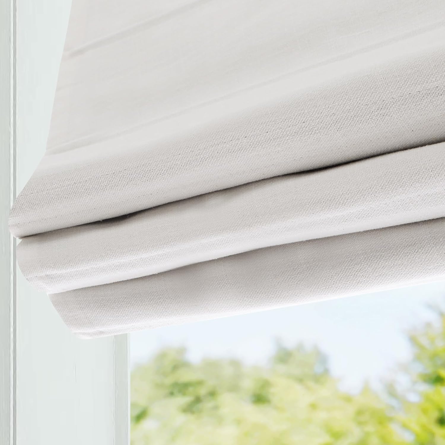 DEJAVU Cordless Linen Roman Shades for Windows, Washable Lined Fabric Roman Window Shades, Custom Blackout Light Filtering Roman Blinds for Doors, Kitchens, Bedroom, Living Room, White