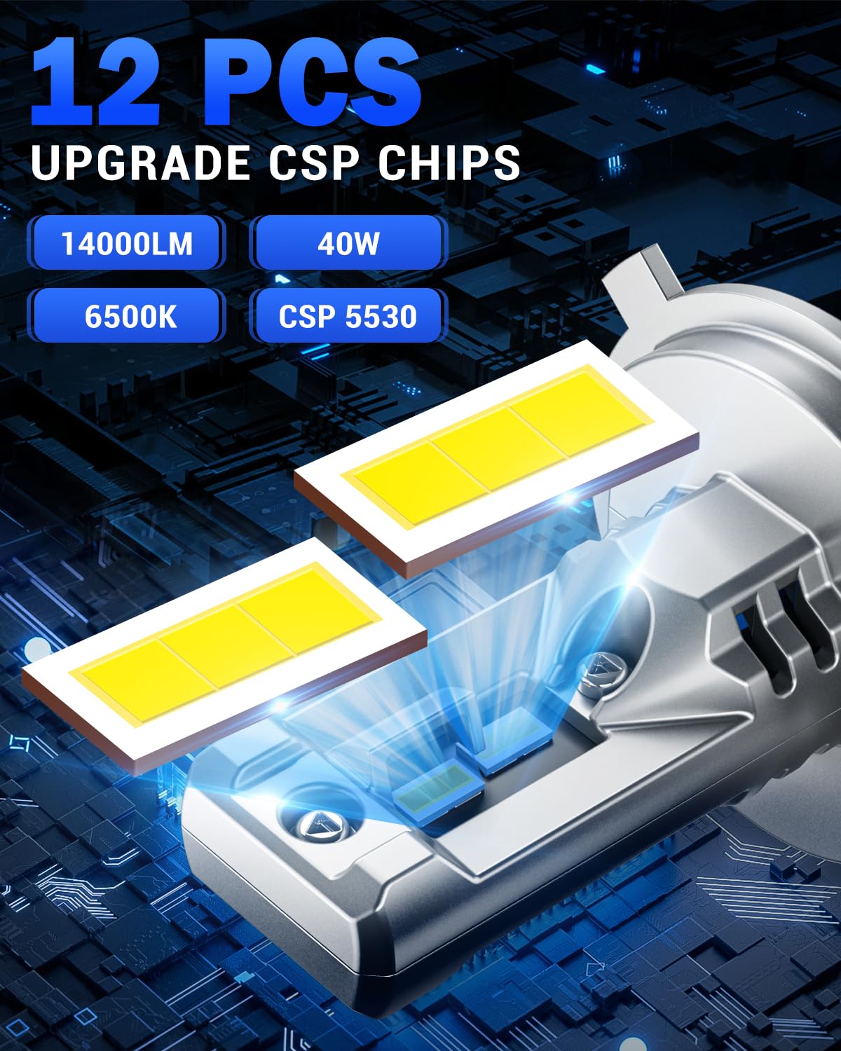 SUPAREE Lampade a LED H4 per Auto Luce bianca Lampadina LED H4 Auto canbus Lampadine alta Luminosità con plug and play IP68 6500K(2 Lampadine)