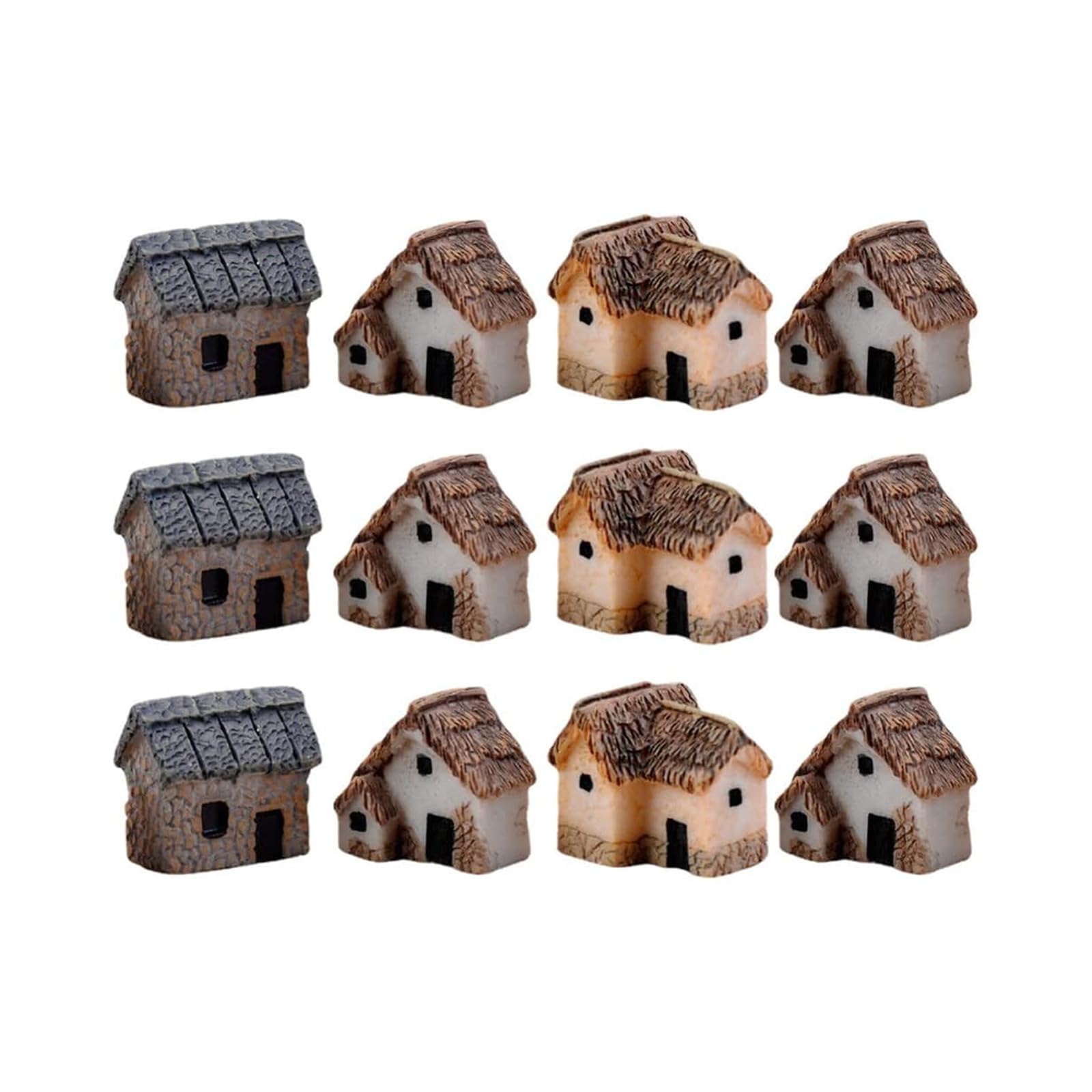 Angoily 12 Pcs Mini House Ornaments Resin Thatched Hut Decoration for Fairy Garden Micro Landscaping Miniature Landscape Accessory
