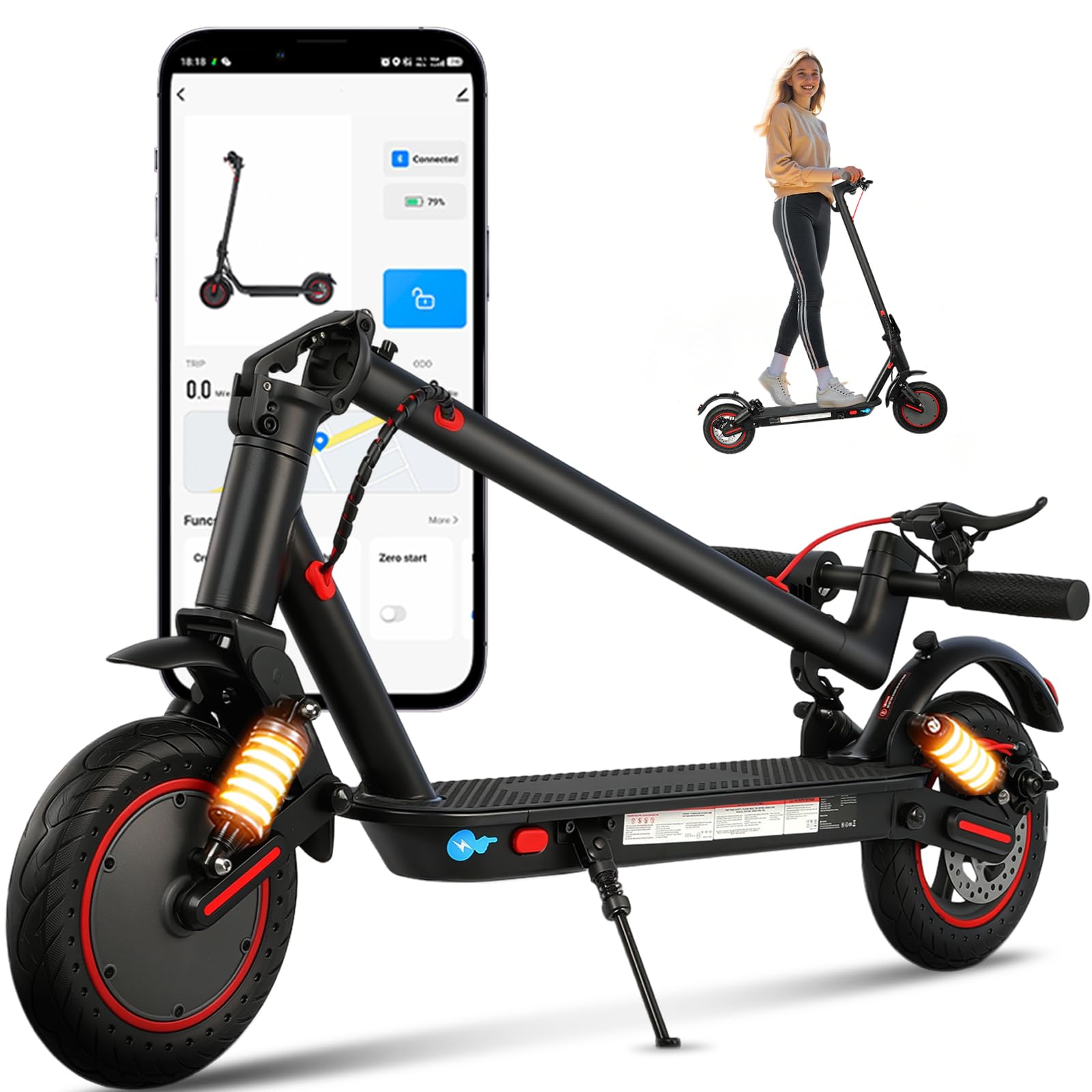 Monopattino Elettrico Adulto Pieghevole 25 km/h Autonomia 25-30 km 10 Pollici Antiforatura Doppia Sospensione Monopattino Elettrico Potente Freno Elettronico e Disco Portata 120 kg