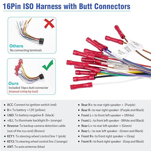 Miniatura 3 de Jayubien Kit de arnés de cableado de radio 16 pines ISO Android arnés de cable estéreo para coche con conectores a tope adaptador RCA 10Pin20Pin