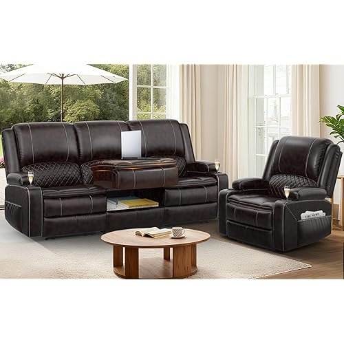3+1 Seaters Recliner Sofa, Maximum Load Capacity 1800lbs & Ergonomics Design, Multi-Functional Middle Seat & Home Theater Seating with Removable Console, Velvet Fabric RV Sofa with Hidden Storage