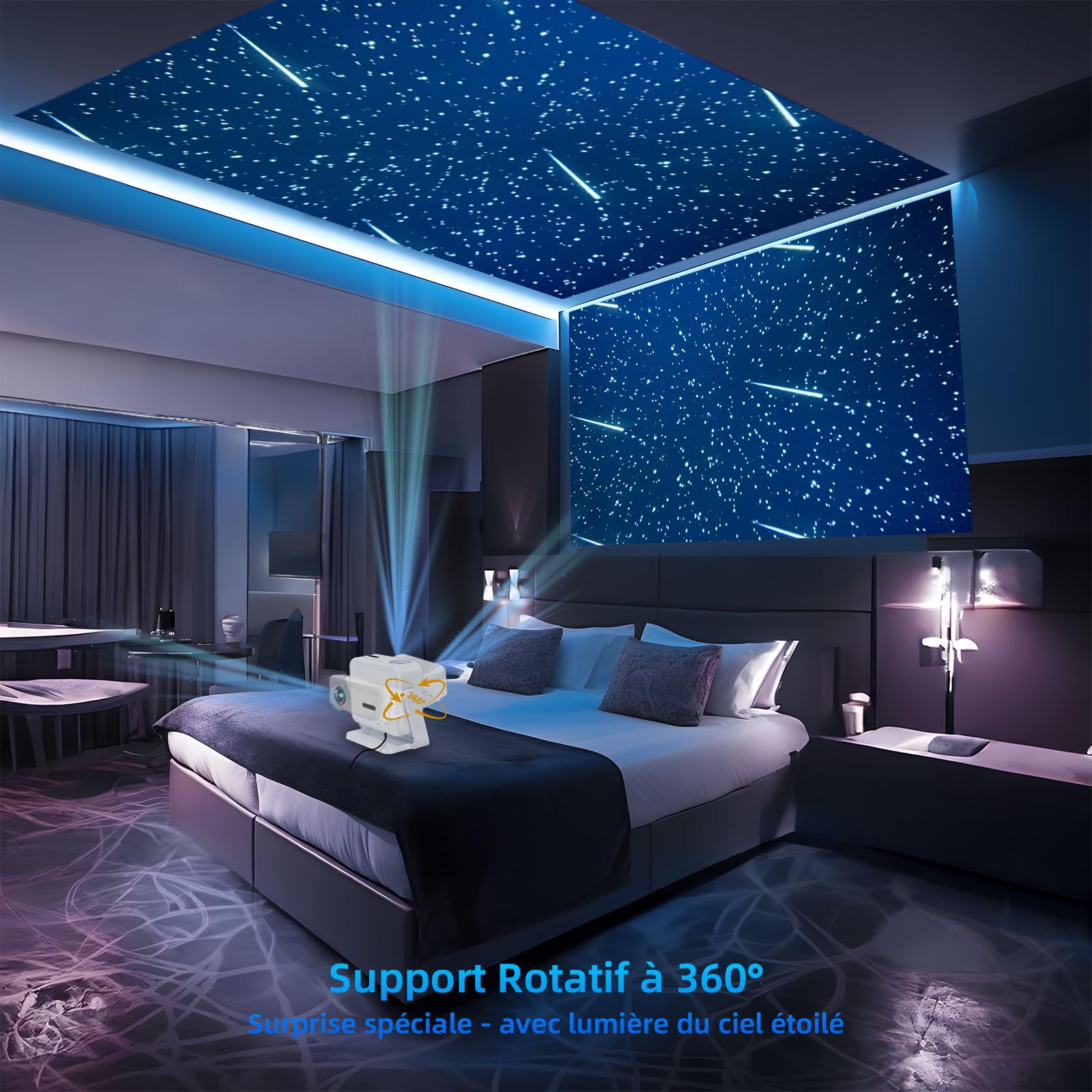 Videoprojecteur, Auto Verticale Keystone/Focus Électrique /360°Rotating, 1080P HD 22000Lux Projecteur Video, avec WiFi6, Bluetooth Lisowod Retroprojecteur Portable pour Home Cinéma/FireStick/HDMI/USB