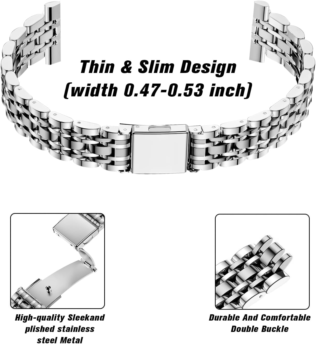 Slim Stainless Steel Bands Compatible for Samsung Galaxy Watch 7/FE/6/5/4 40mm 44mm, Watch 6/4 Classic 43mm 47mm 42mm 46mm, 5 Pro 45mm, 20mm Dressy Metal Chain Thin Strap for Women - Image 4