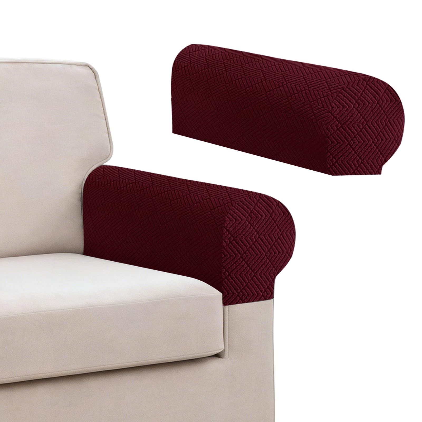 MAXIJIN Elastic Armrest Covers, Universal Sofa Seat Covers, Couch Seat Slipcover Protector Replacement for Individual Cushion with Elastic Bottom (Wine Red, 2 Armrest Cover)