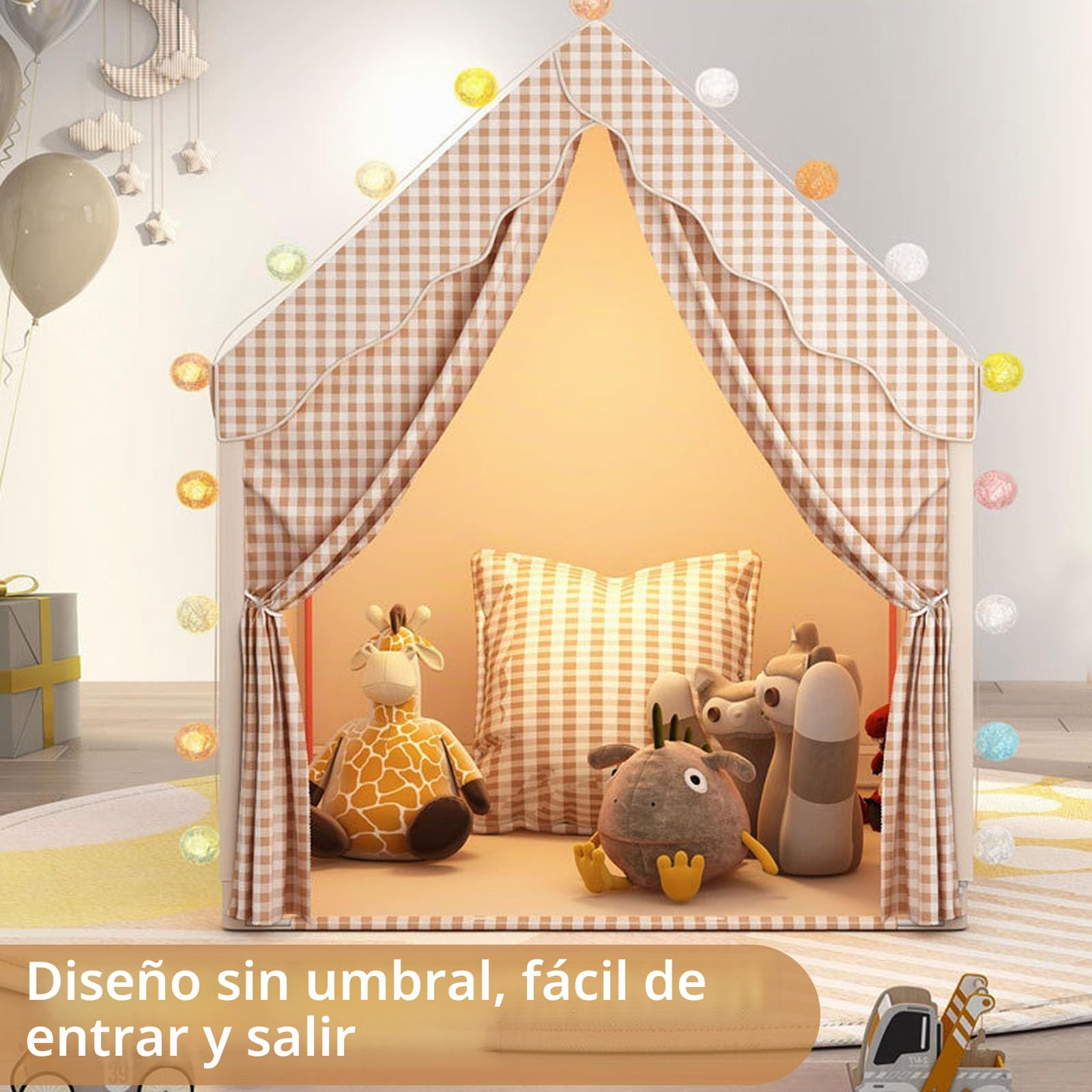 Tienda de juego para niños con luces, casa para niños de interior y exterior, tienda de juego para niños pequeños con ventanas, tienda de juego grande para niños pequeños, regalo de casa de