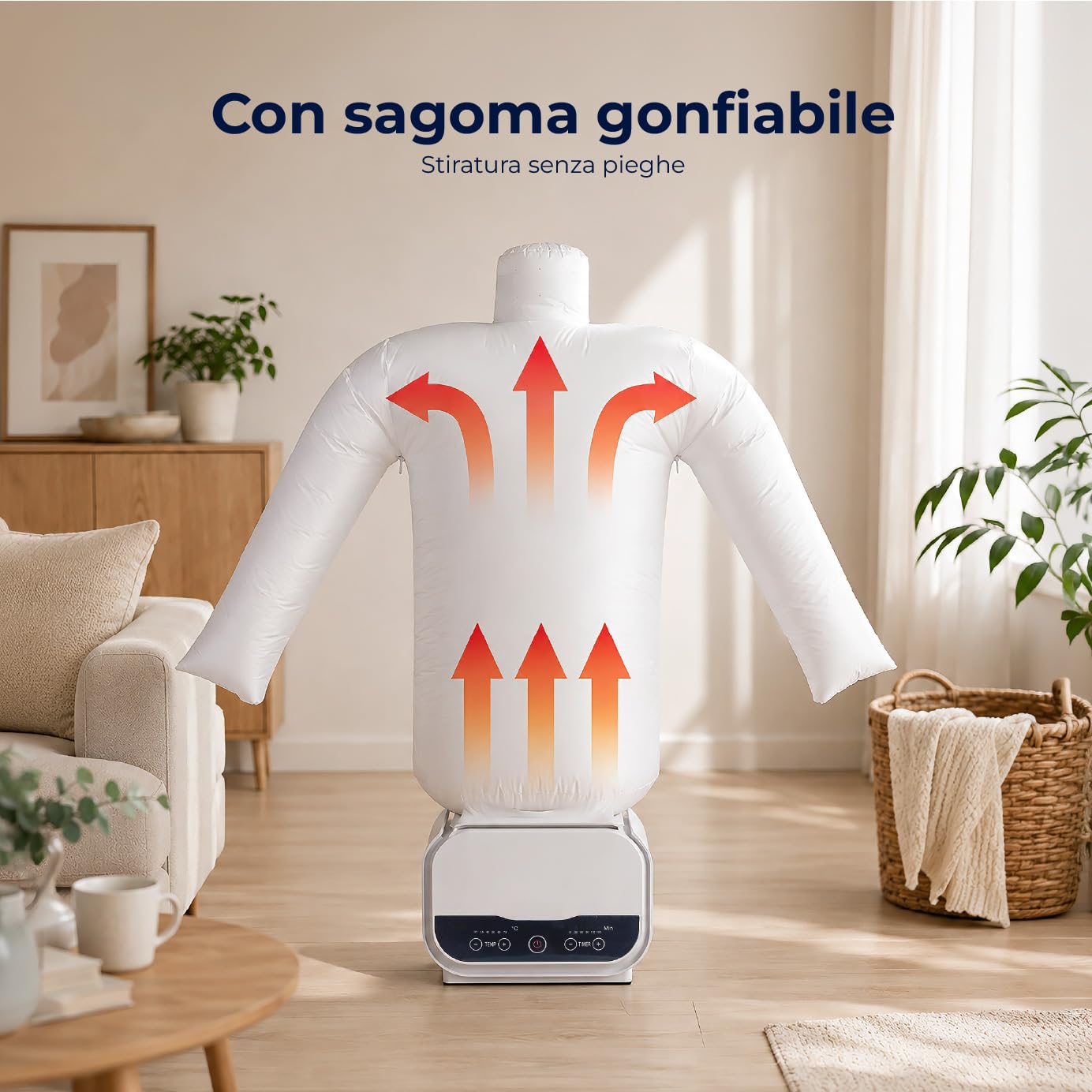 Manichino per Stirare e Asciugare Camicie 1200W, Stiratore e Ferro da Stiro Verticale Automatico con Timer 180 Min