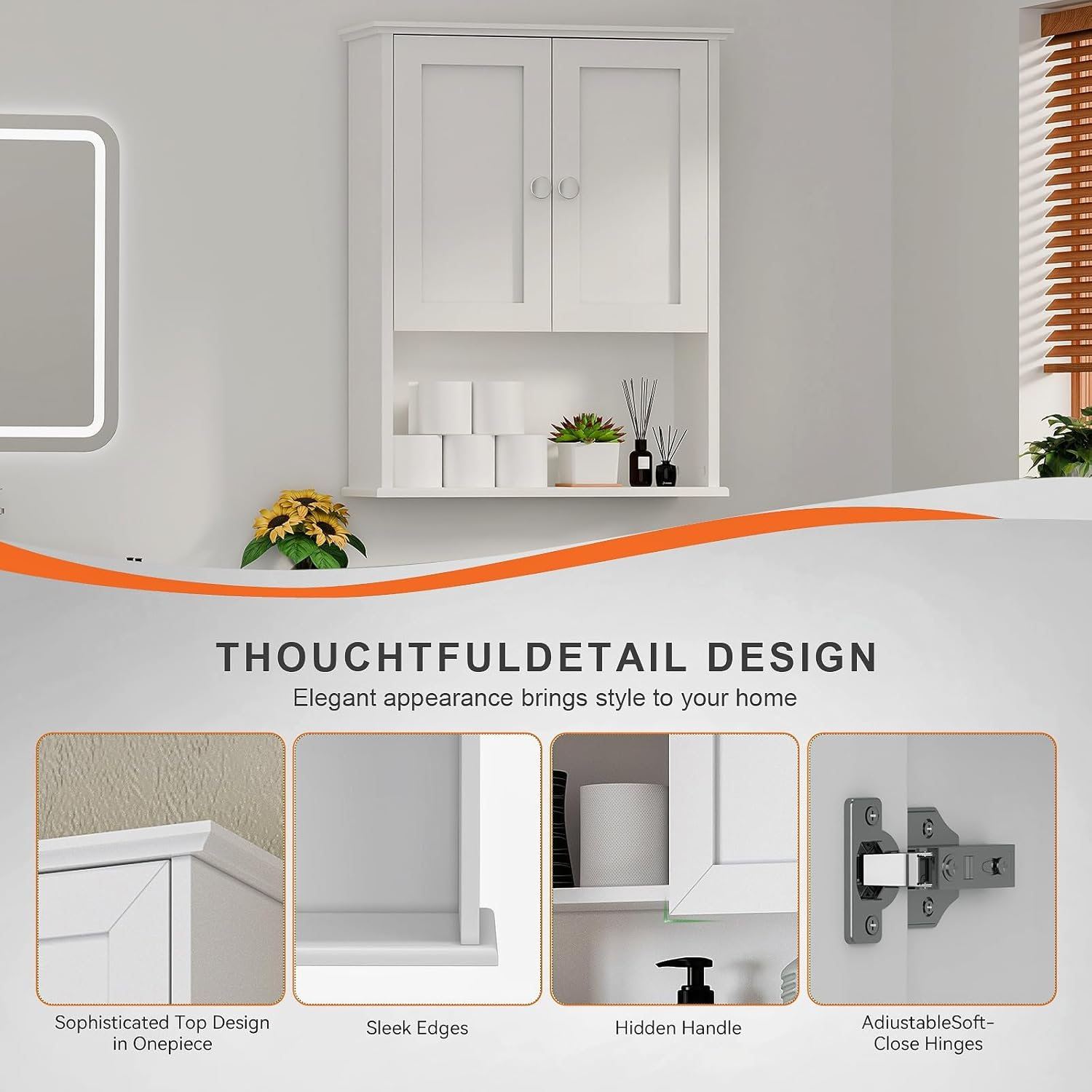 Over The Toilet Storage Cabinet - Wall Mounted Bathroom Cabinet with Fixed Shelves, Easy Assembly, Sturdy Frame, Waterproof Painted & Moisture-Resistant Surface, Space-Saving Storage, White