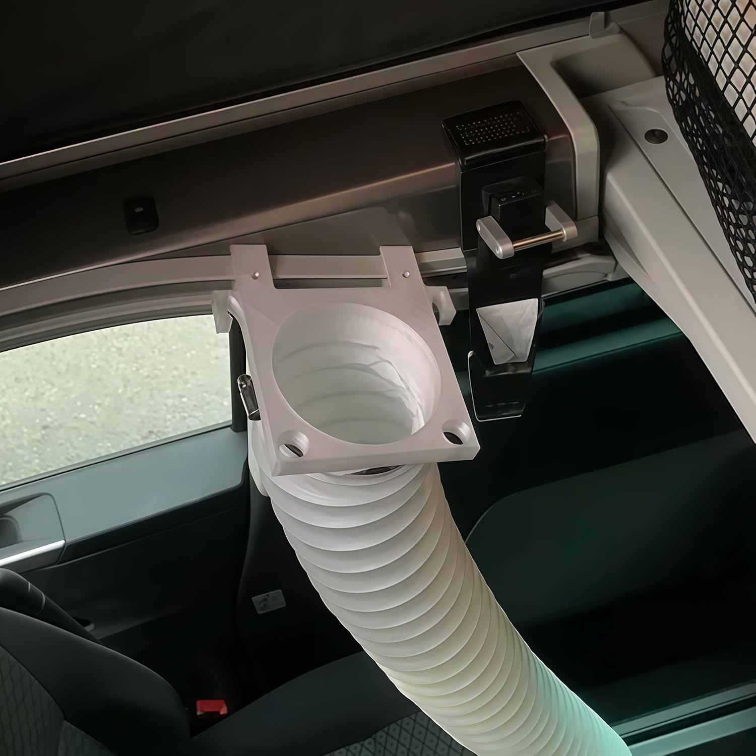 Flexible Mount Heating Connector for VW T6 Bus Upper Deck, Clip-On and Hook Mount HVAC Hose Adapter with Reserved Mounting Holes (White)