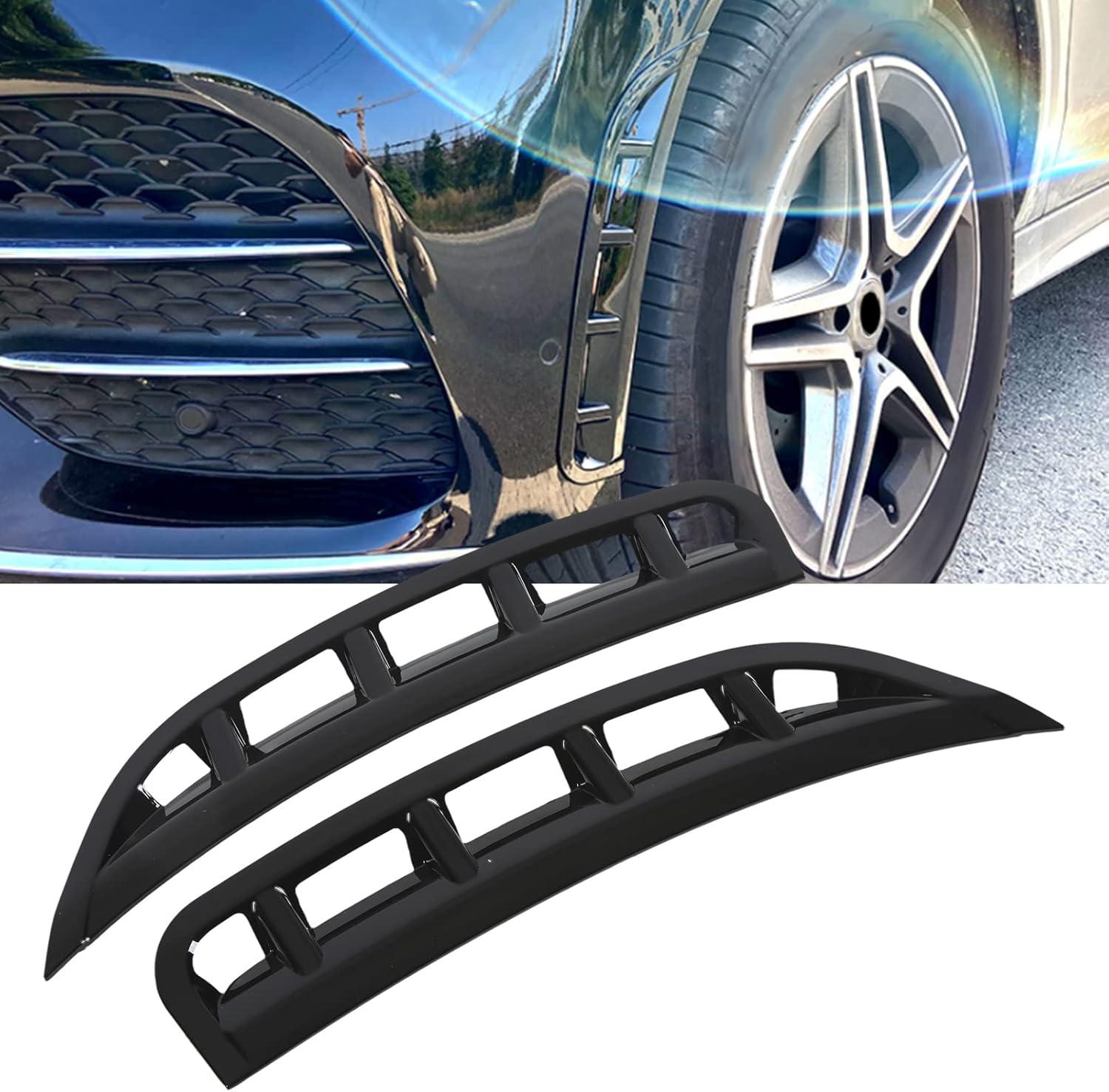Front Bumper Air Vent Spoiler Splitter, 2 pcs Glossy Black ABS Front Bumper Side Air Vent Spoiler for Class 2019+