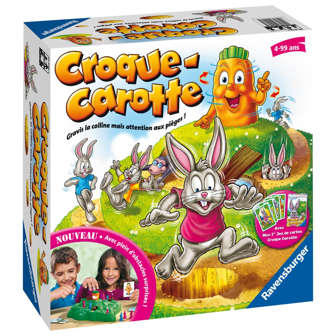 Ravensburger - Croque Carotte - Jeu de société - Enfants et Parents - Jeu de Parcours Rigolo - Inclus Jeu de Cartes Exclusif - De 2 à 4 Joueurs à partir de 4 Ans - Mixte - 20948 - Version française