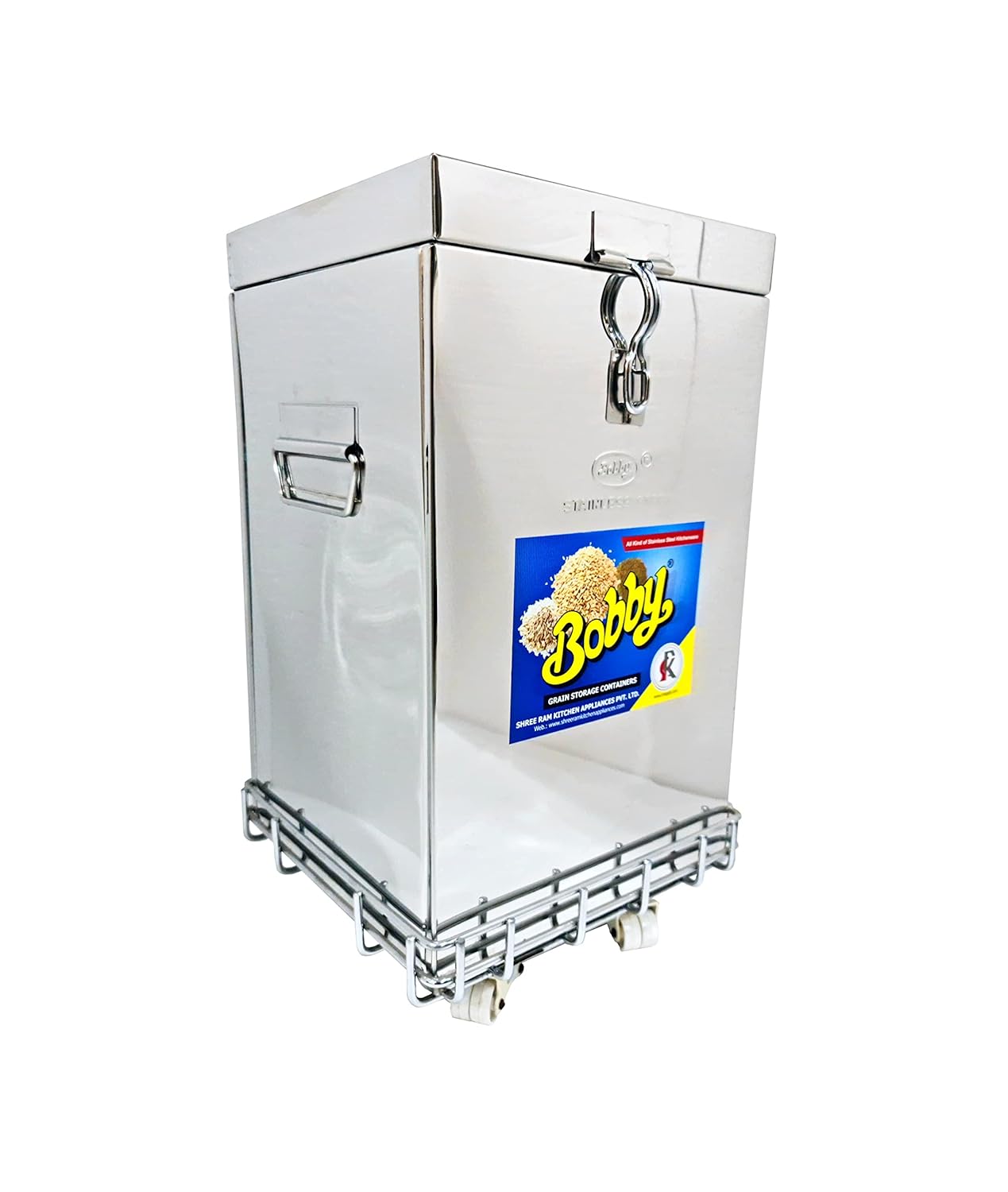 BOBBY Stainless Steel Grain Storage Big Containers With S.S. Trolley