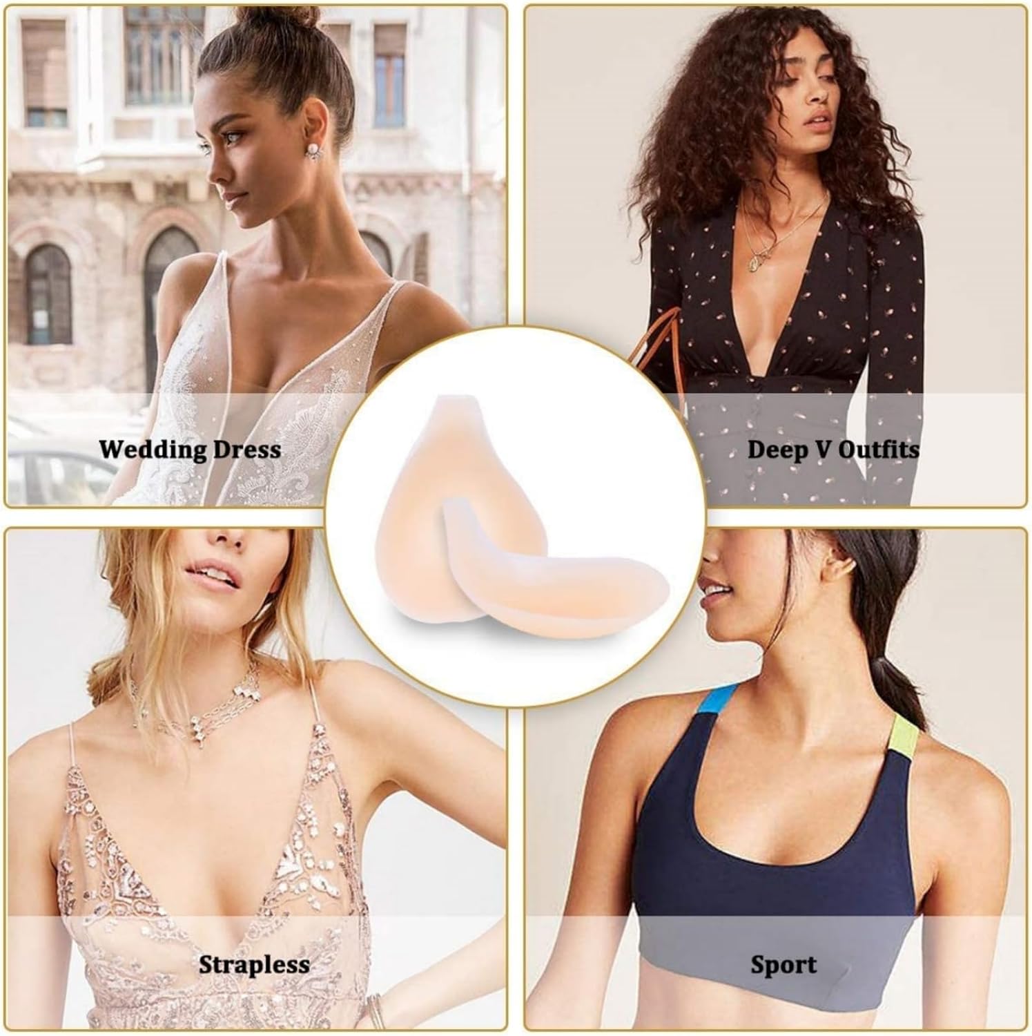 Secfanya Sticky Bra Silicone Adhesive Bra for Women Invisible Bras for Backless Strapless Dress Nippless Covers Push Up Bra - Image 6