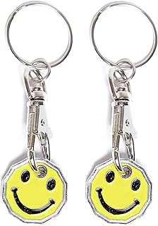 Trolley Token New £1 Coin Shape 12 Sided Shopping Cart Key Ring Release Shop Locker Keychain (2 x Smiley)