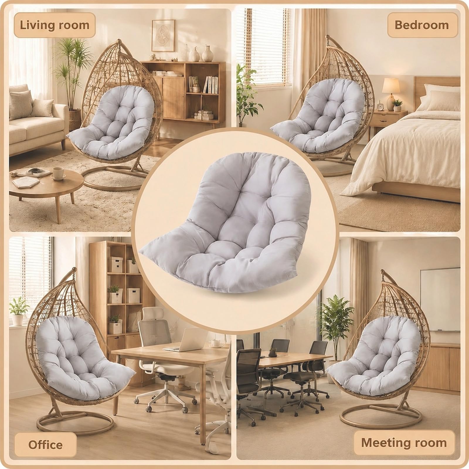 Coussin pour Fauteuil Suspendu 80x120 cm, Coussin Oeuf Suspendu, Gris Clair