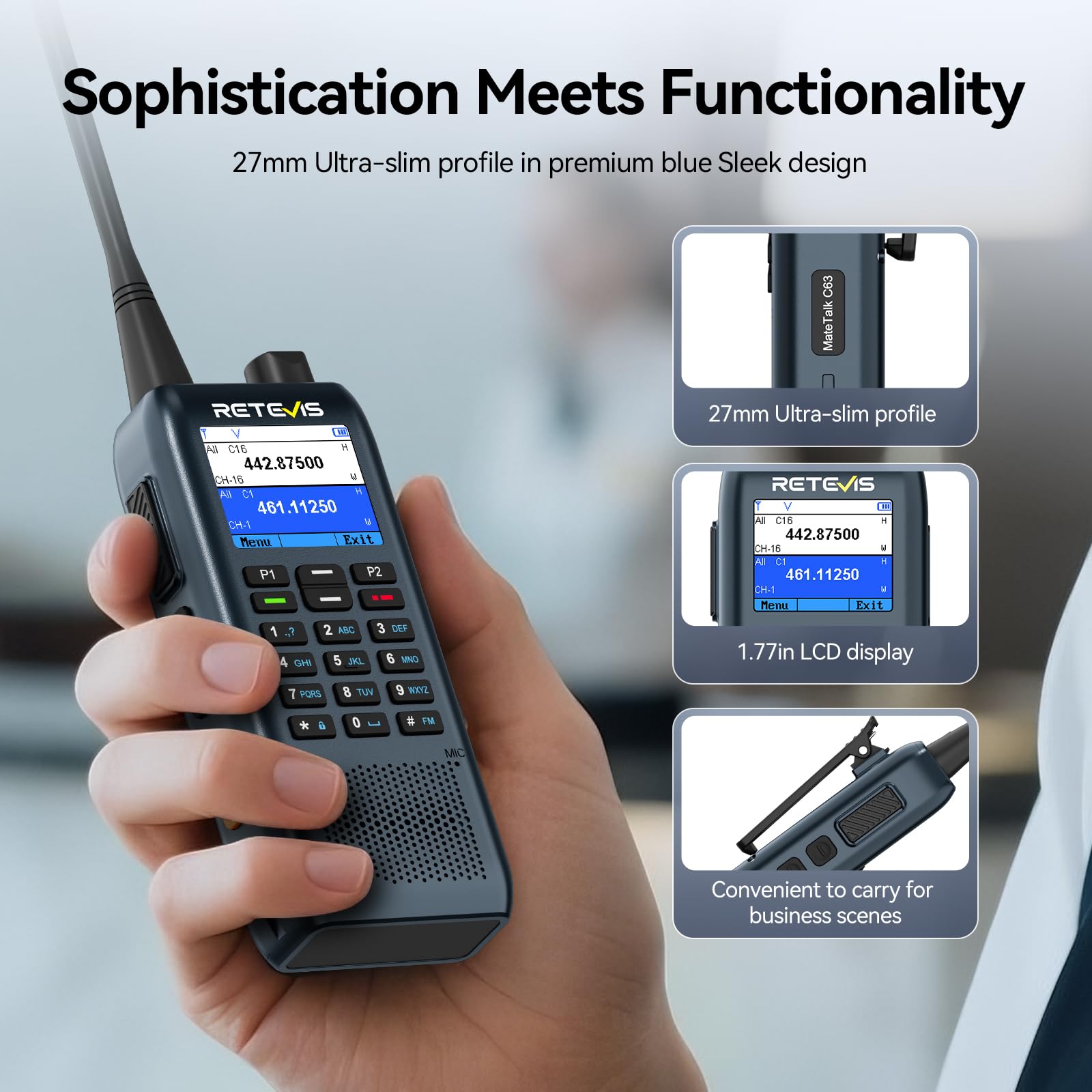 Retevis MateTalk C63 Radiotelefon ze Słuchawką, Zarządzanie Zleceniami Roboczymi – 3 Tryby Połączeń/Wysyłanie SMS-ów, LCD, Dwukierunkowy Radiotelefon do Centrów Handlowych (4 Opakowanie)