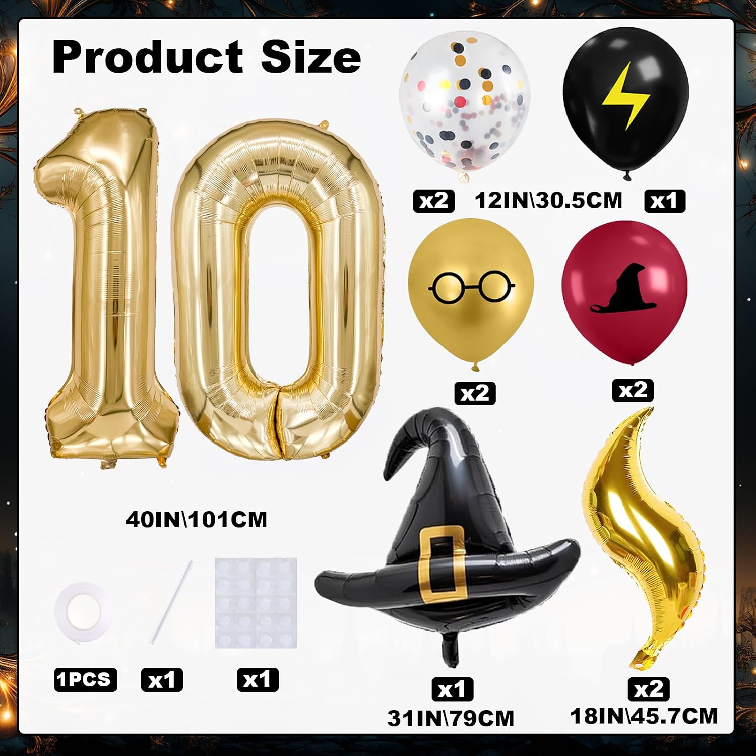 40-Inch Number Sparkle Magic Balloons, Mystic Wizard Themed Party Decorations, Sparkle Wing Ball Balloons for Magic Themed Birthday Baby Shower Party Supplies (Number 10) image 2