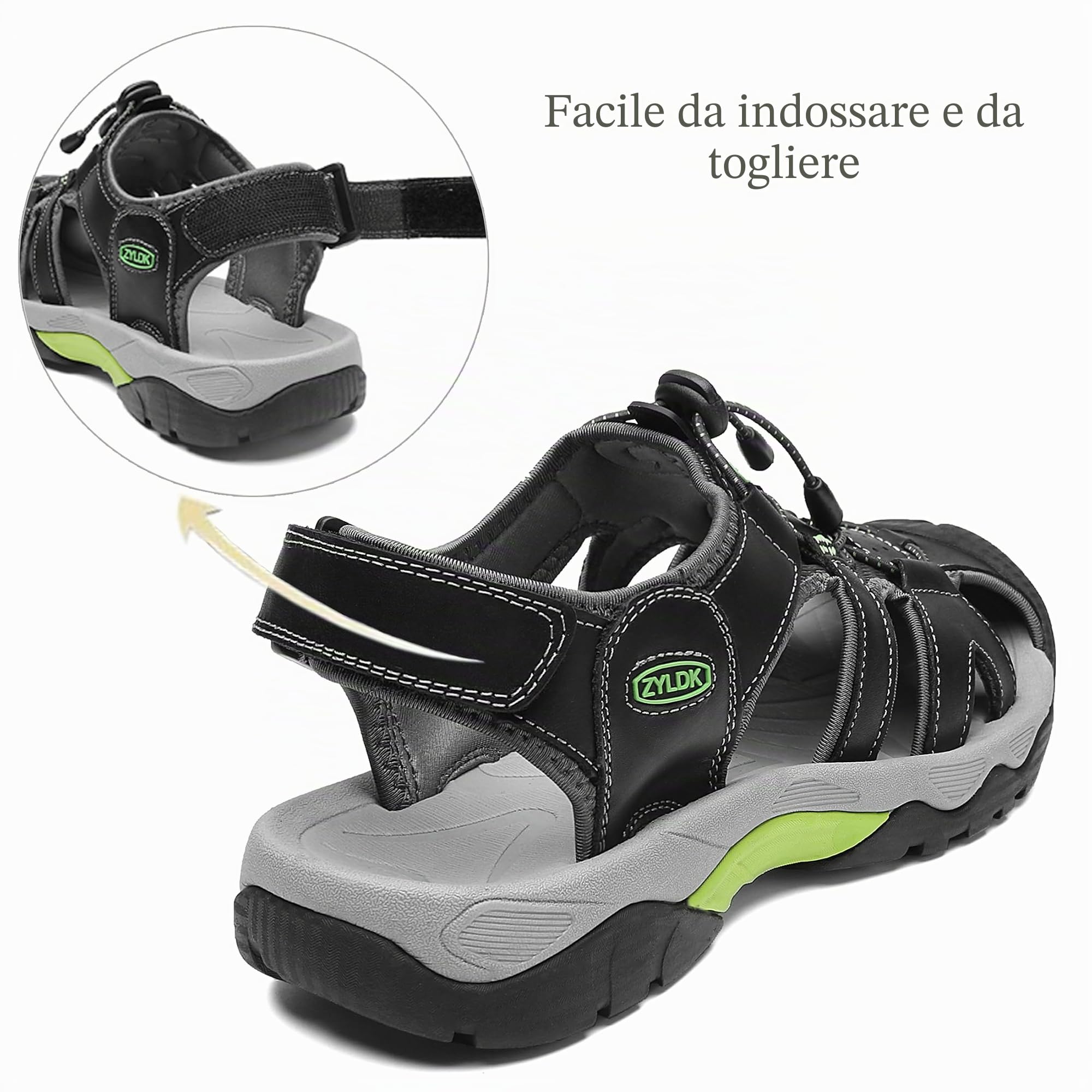 Sandali Sportivi Scarpe Estivi da Spiaggia per Uomo all'aperto Trekking Traspirante da Pescatore in Pelle Sandalo Acqua Nero 38