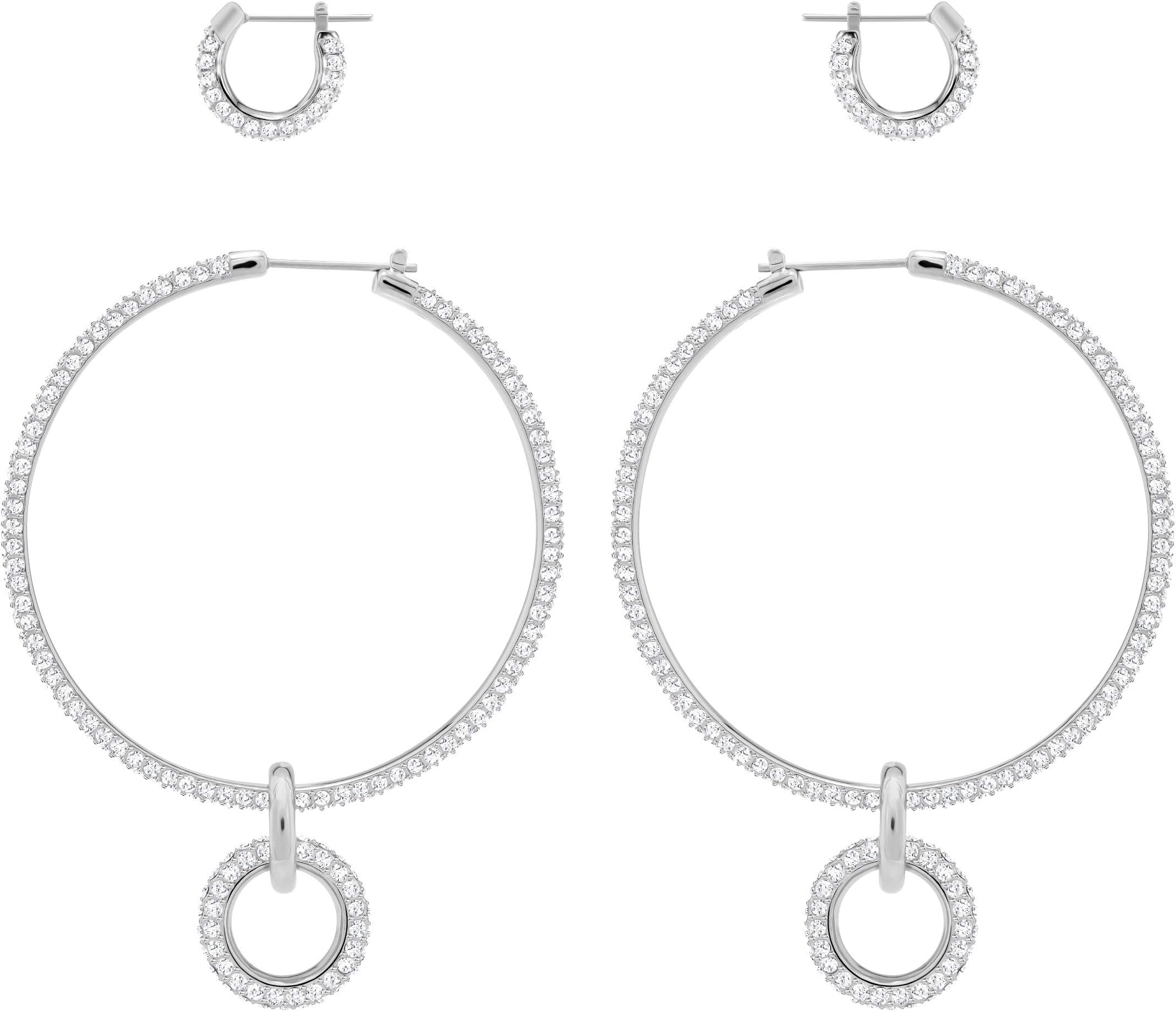 SwarovskiWomen's Stone Hoop Pierced Earrings Set of Rhodium Plated Hoops with Additional Loop Elements and Sparkling White Swarovski Crystals