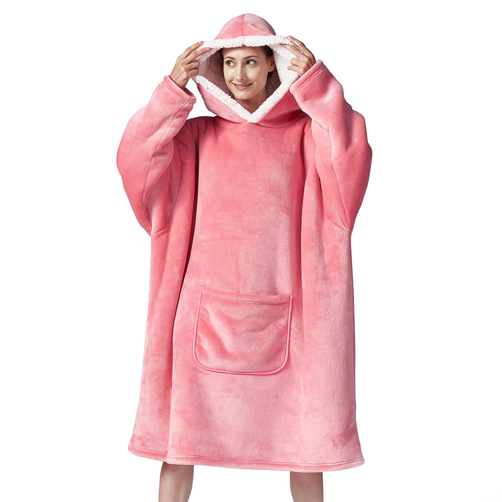 Hansleep Oversized Wearable Blanket Hoodies for Women u0026 Men, Sherpa Fleece  Hoodie Blanket for Adults, Warm Hooded Snuggle Blanket as Gifts for Women  Men, 84x110 cm, Pink : Amazon.co.uk: Fashion