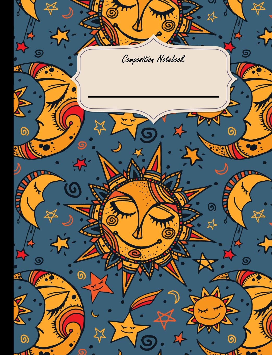 Composition Notebook: 90 Page Boho Chic Stars, Moon, and Sun College Ruled Composition Notebook