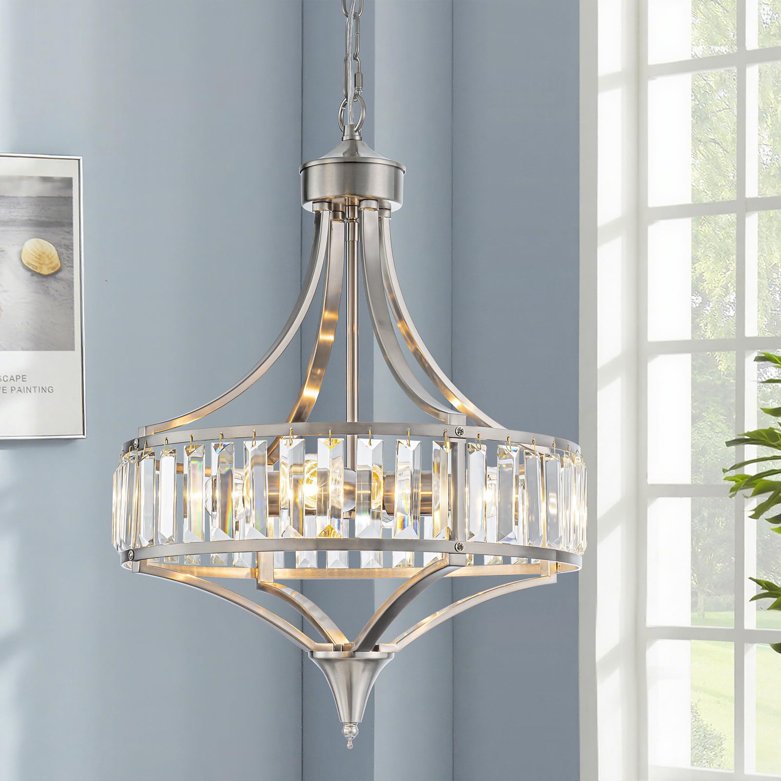 Photo 1 of LOZOHOM Nickel Crystal Chandelier, 4-Lights