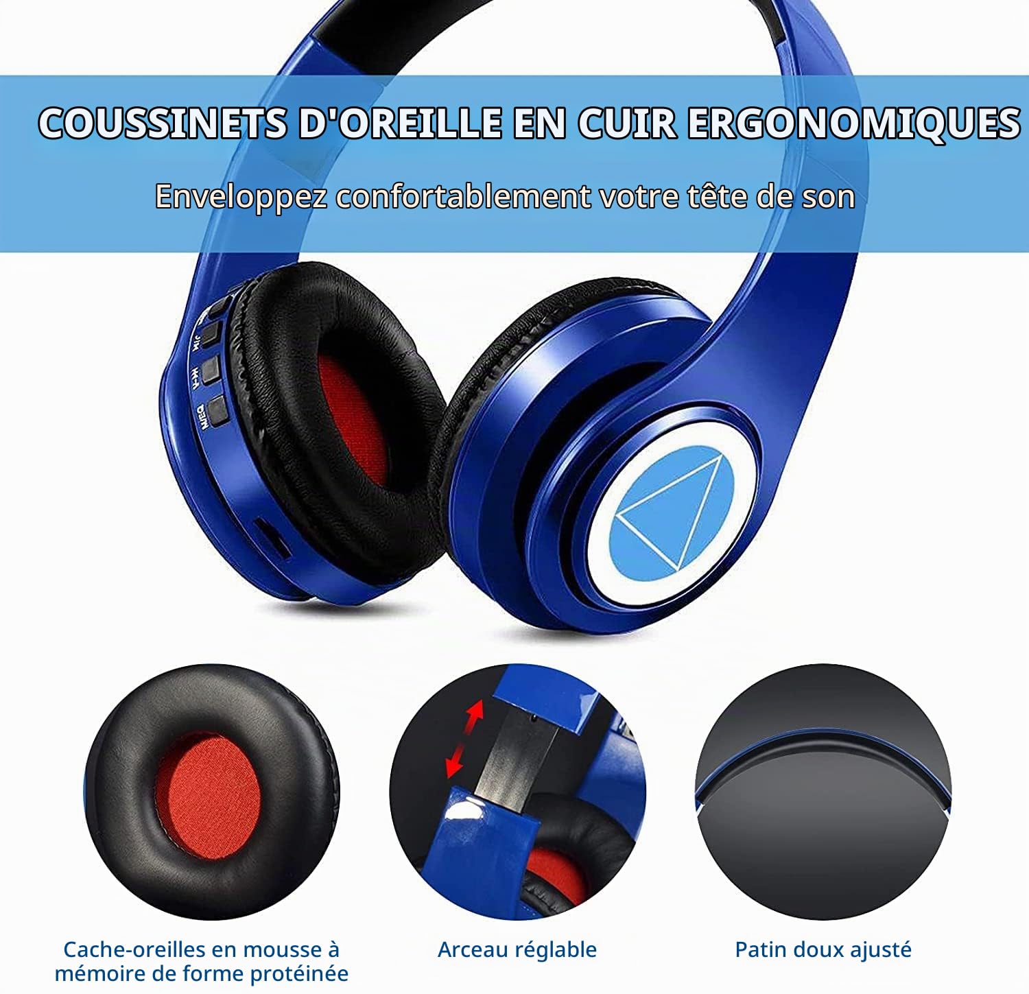 Nakano Miku Casque Bluetooth, Hi-Fi stéréo sans fil avec micro intégré, le Quintessential Quintuplets Manga Cartoon Cosplay Prop (bleu)