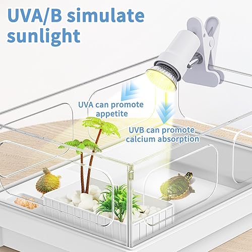 Miniatura 6 de Moonorange Lámpara de calor de reptiles, lámpara de luz UVAUVB giratoria de 360 con 2 bombillas de sol (25 W + 35 W), adecuada para dragón barbudo,