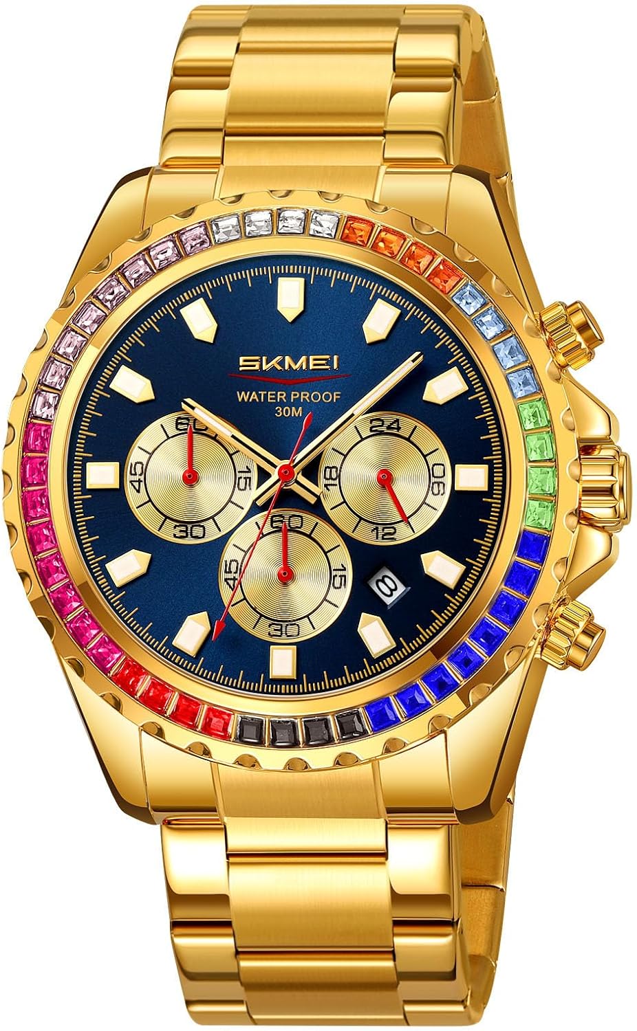 Mens Luxury Wrist Watches Luminous Chronograph Analog Quartz Stainless Steel Fashion Waterproof Watch