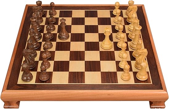 Set Wooden Chess Board and Classic Handmade Standard Pieces Metal Chess Set for Kids Adult