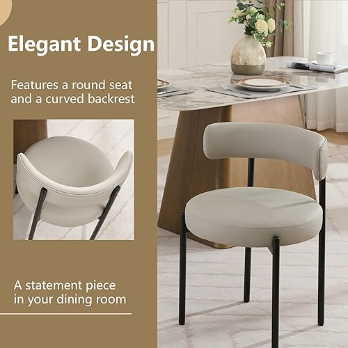Miniatura 6 de Juego de 2 sillas de comedor de piel sintética, sillas tapizadas de cocina y comedor, sillas de comedor modernas de mediados de siglo con respaldo