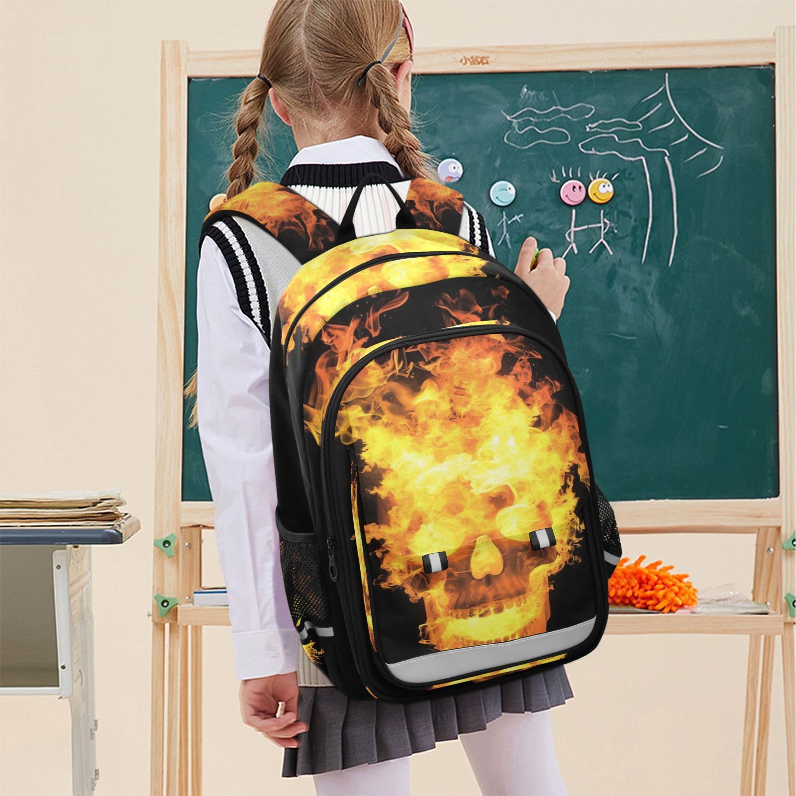 Teschio Infuocato Fiamme Dark Artwork Zaino Scolastico per Studenti,Zainetti per Bambini e Ragazzi,Ideali per La Scuola Viaggi