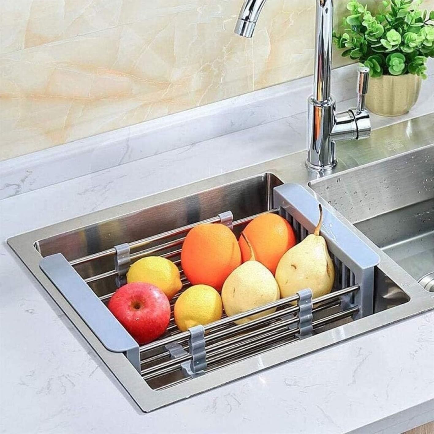 Abtropfgestell Geschirr, Abtropfgestell, Edelstahl-Spülbecken-Abflusskorb, Multifunktionale Obst- Und Gemüse-Geschirraufbewahrung, Küche Küche