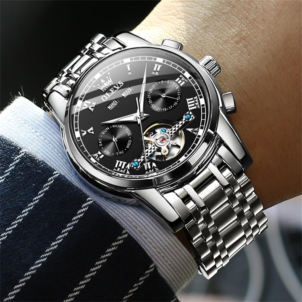 OLEVS Herrenuhren Braune Schwarz Lederarmband Quarz Uhr Männer mit Wochentag Datum Wasserdicht Leuchtende Klassische Elegantes Armbanduhr Geschenk