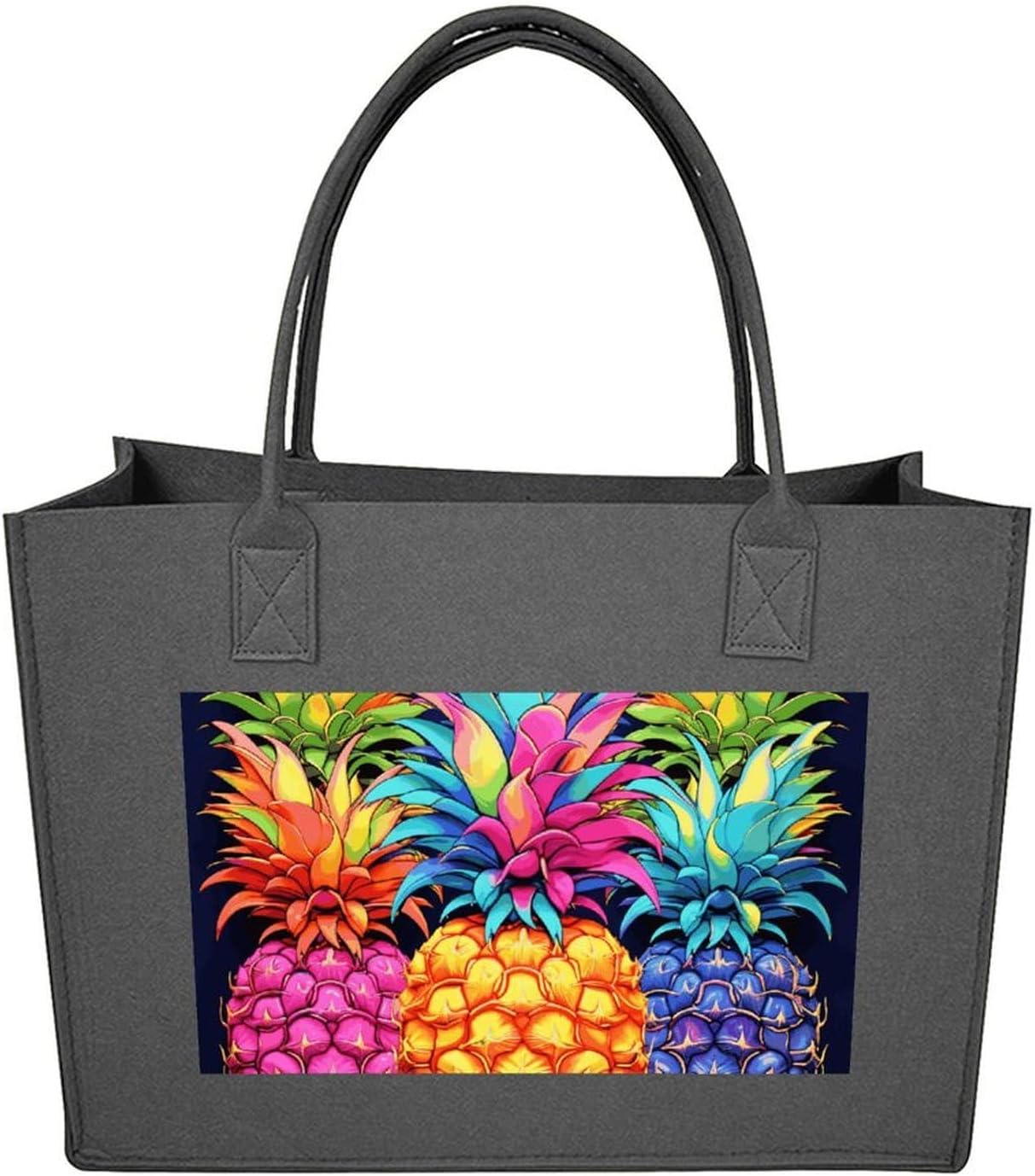 Colorful Pineapple Tote Bag for Unisex, Large Felt Shopping Bag with Handles, Handbag, Reusable Gift Bag