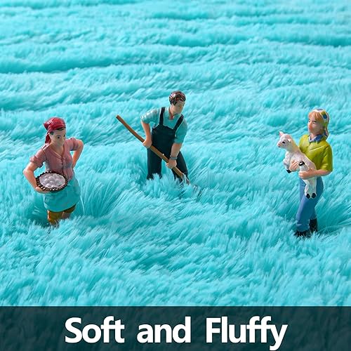 Miniatura 4 de FlyDOIT Alfombra redonda azul para dormitorio, alfombras circulares súper esponjosas para guardería de bebé, alfombra peluda de 4 x 4 pies para