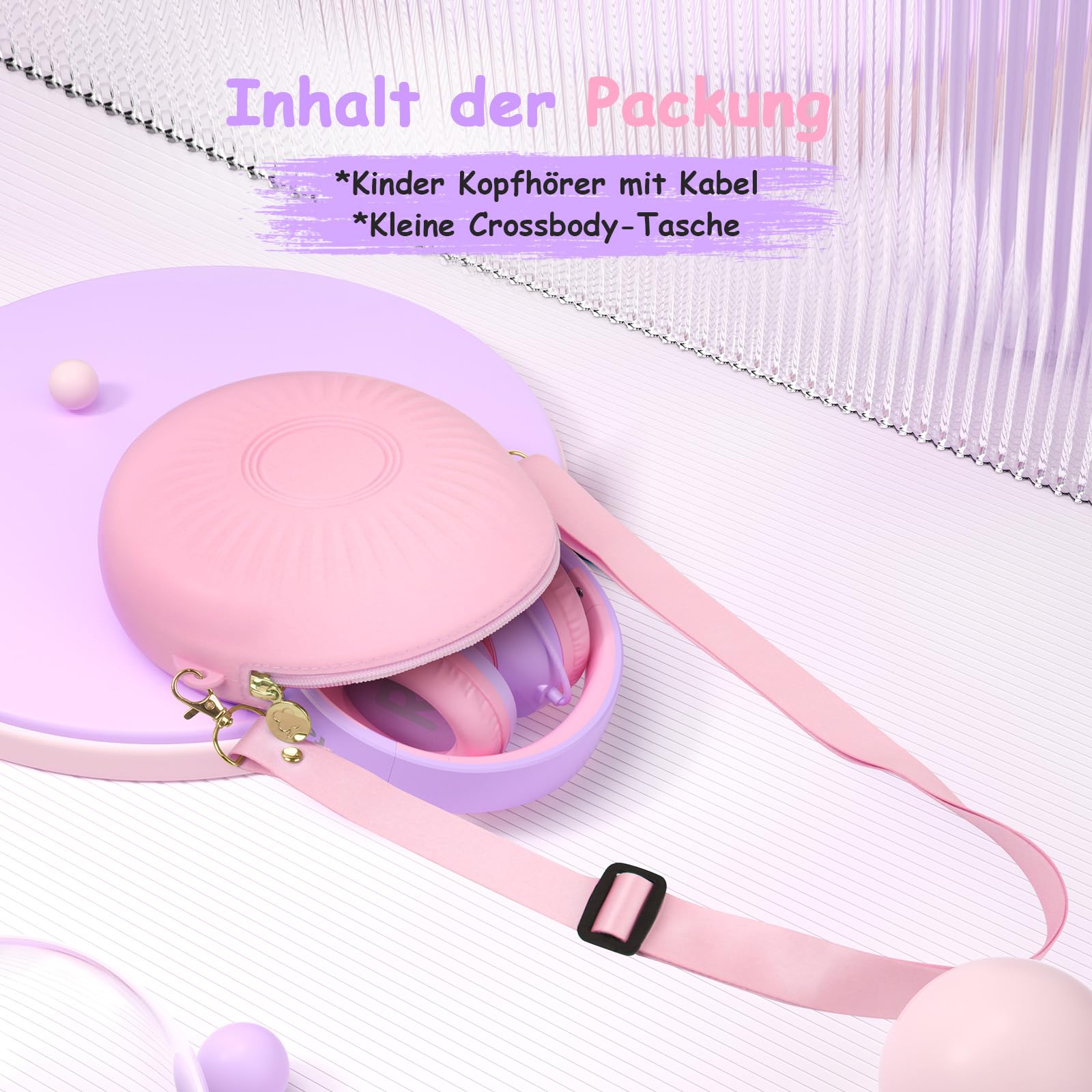 TONOSHARK Kinderkopfhörer mit Kabel mit Mikrofon, Kopfhörer Kinder Gehörschutz auf 85/94 dB, Klappbar, Kopfhörer Mädchen, Faltbares, Klinkenkabel 3,5 (Violett) | Für Schule/Reisen | Inkl. Tragetasche