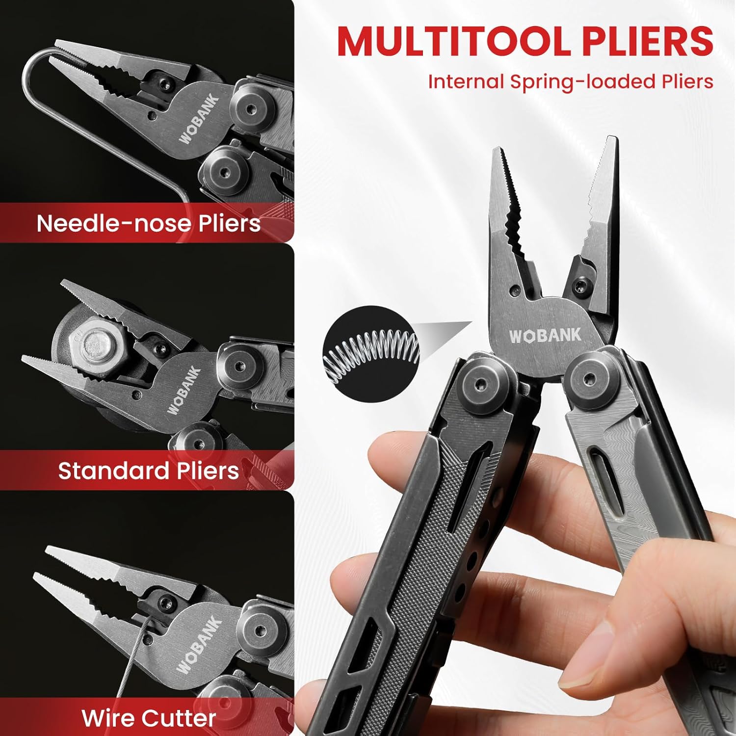 Multitool, 16-in-1 Stainless Steel Multi Tool Pliers with Adjustable Hex Wrench, Damascus Pocket Knife, Nylon Sheath for Survival, Camping and Hunting, Hiking, Simple Repair