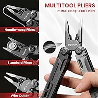 Vista 3 de Multiherramienta, alicates multiherramienta de acero inoxidable 16 en 1 con llave hexagonal ajustable, cuchillo de bolsillo de damasco, funda