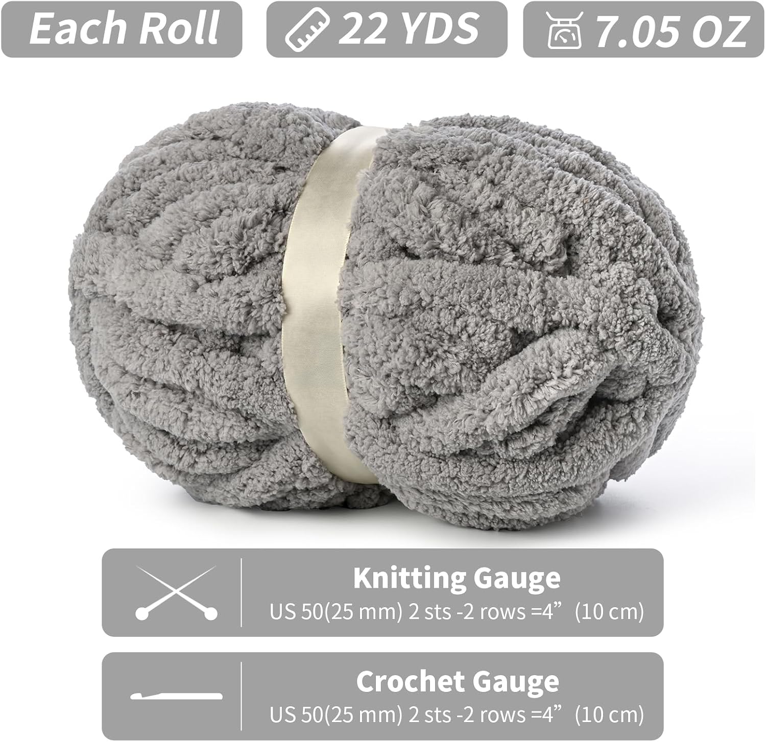 10 Pack of Jumbo Chunky Yarn for Hand Knitting,10# Super Bulky-Fluffy Chenille Yarn, 220 yds/70.5 oz Soft Thick Yarn for Crocheting Chunky Knit Throw Blankets.(Light Grey) image 2
