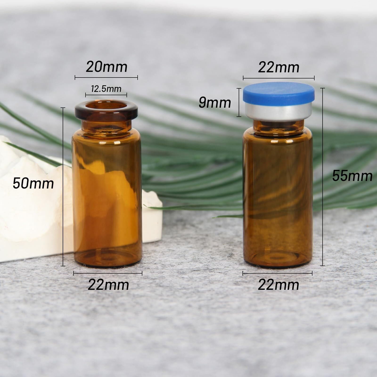 10ml Bernstein Glasfläschchen mit Flip-Deckeln und Gummistopfen, 100er Pack - Laborgeprüfte Borosilikat-Fläschchen(Brown,10ML)