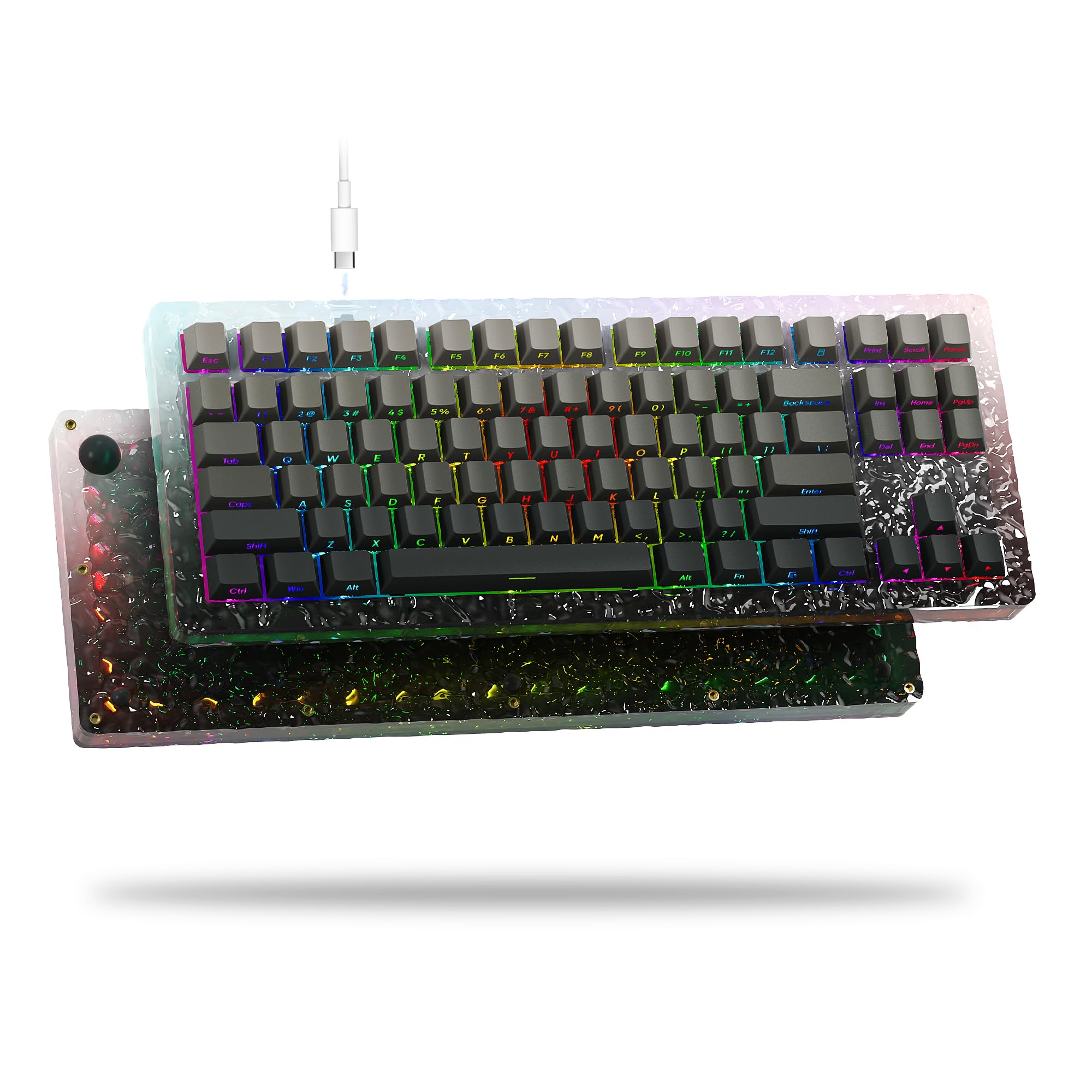 75% Percent Keyboard, S-K87 Wired Mechanical Gaming Keyboard, Water Ripple Hot-swappable Keyboard, RGB Keyboard with Side-Printed Keycaps Compatible for Mac/Win (pre-lubed Linear switches)