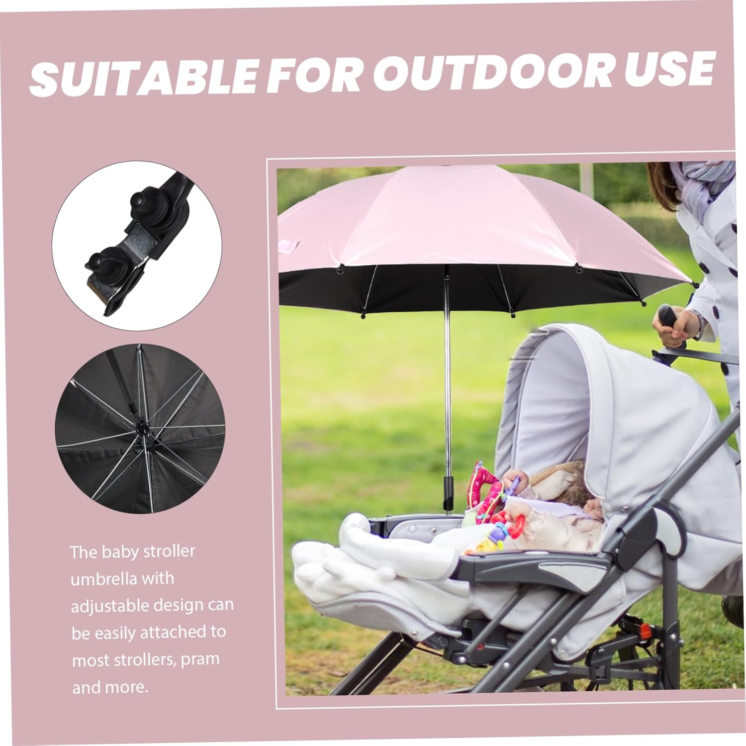 KOMBIUDA Stroller Umbrella UV Protection Parasol for Pushchairs Durable Outdoor Sun Shade for Stroller Canopy with Clip for Travel Shopping Camping