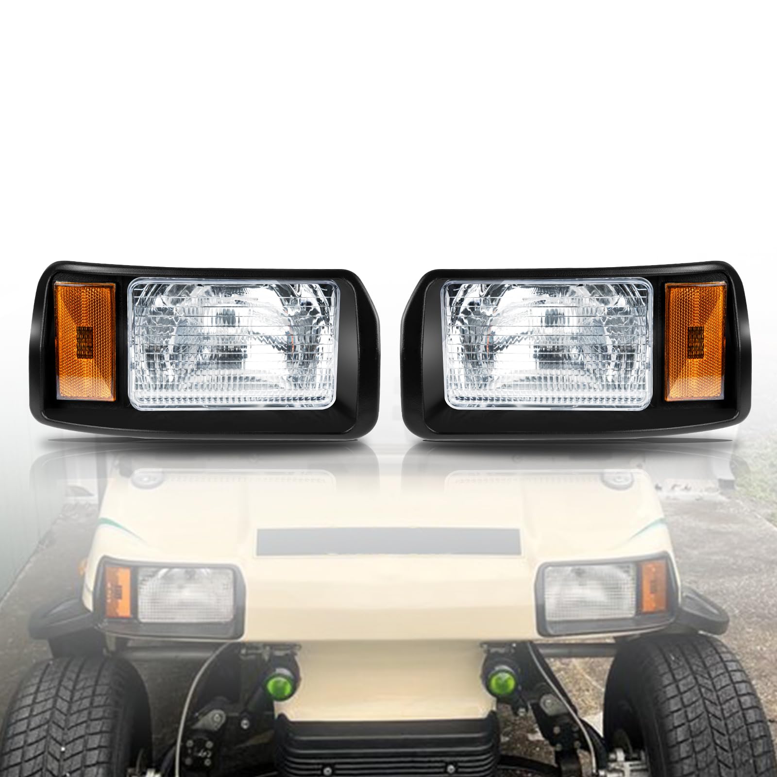 Halogen Headlights for 1993 Up Club Car Ds Passenger and Driver Side Factory Style OEM 101988002 101988001 Replace 12V Head Lights Kit Assembly