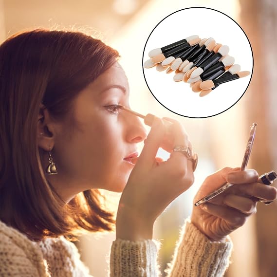 30pcs Dual Sided Oval Sponge Eyeshadow Applicator Brush, Disposable Eye Makeup Applicators for Eyeliner